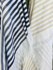 Cotton Pop Navy Terry Stripe Turkish Towel