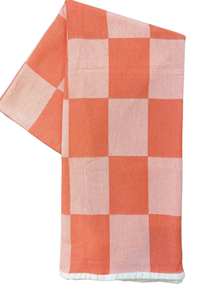 Coral Checkered Turkish Cotton Towel