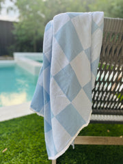 Light Blue Checkered Turkish Cotton Throw