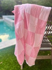 Pink Checkered Turkish Cotton Towel