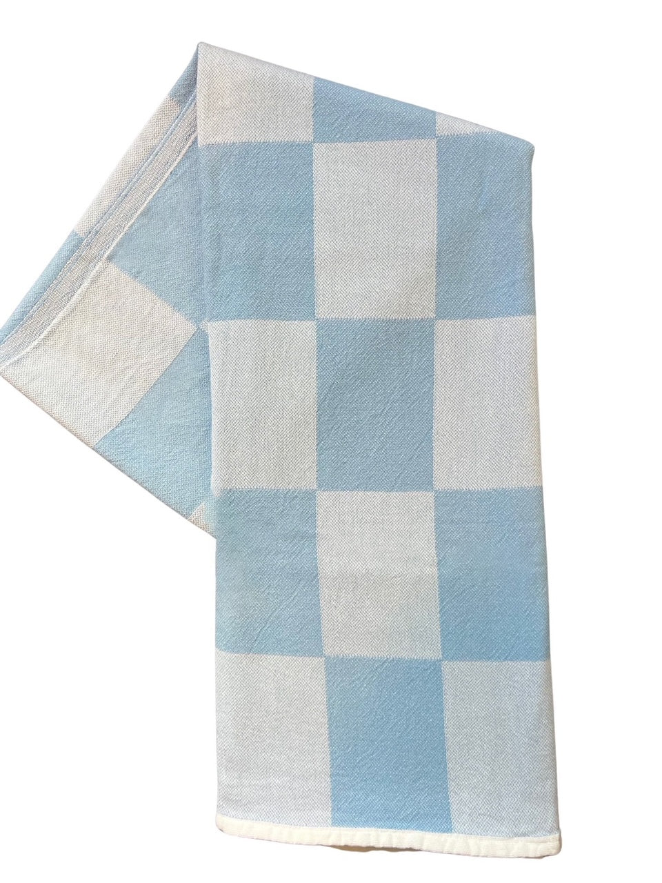 Light Blue Checkered Turkish Cotton Throw