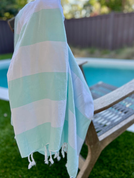 Mint and White Stripes Turkish Towel