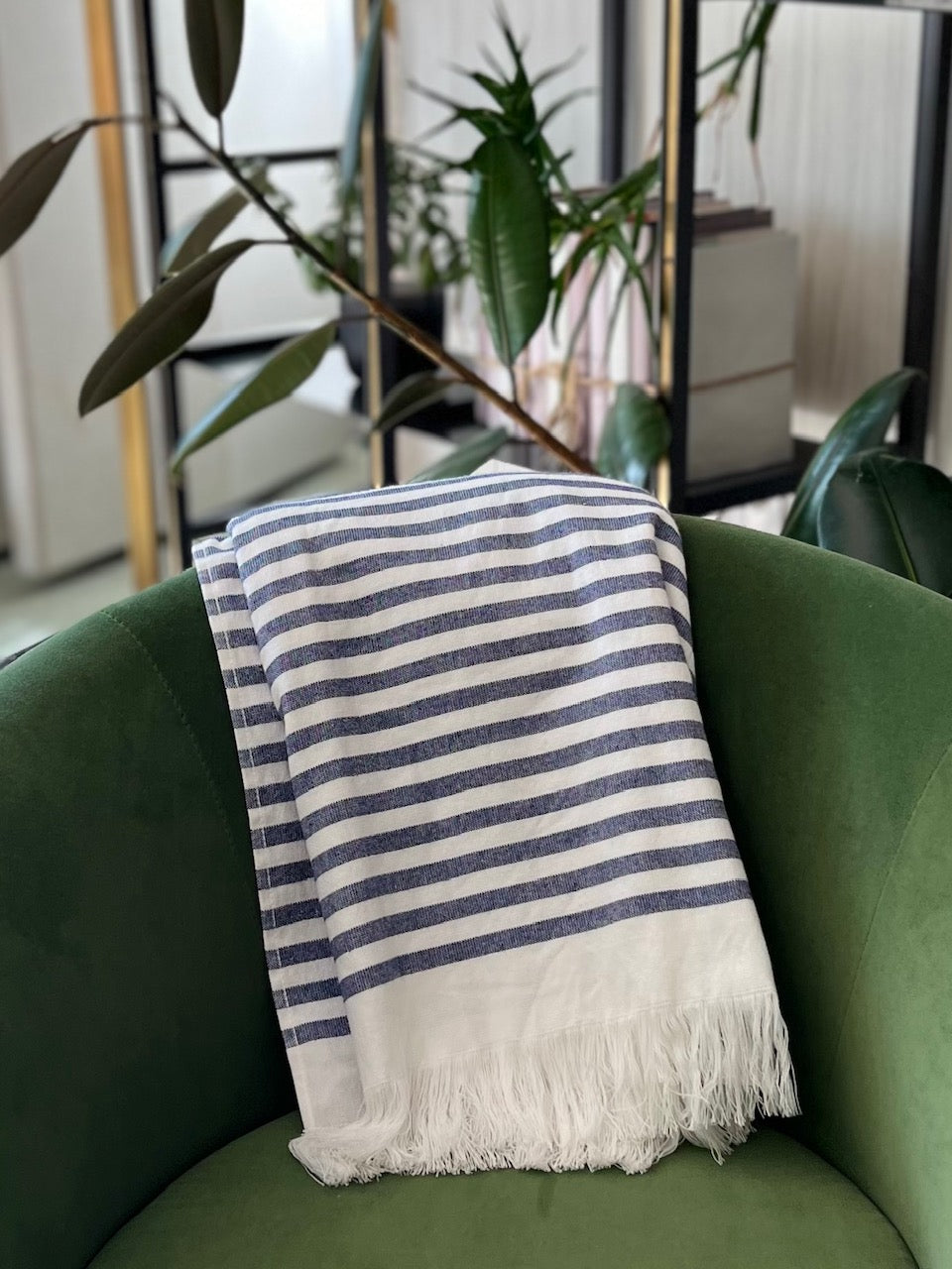Cotton Pop Navy Terry Stripe Turkish Towel