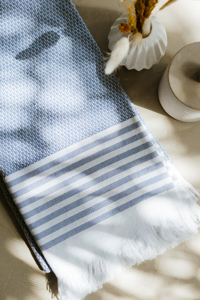 Shop Turkish Bath Towel Blue, Bath Linens